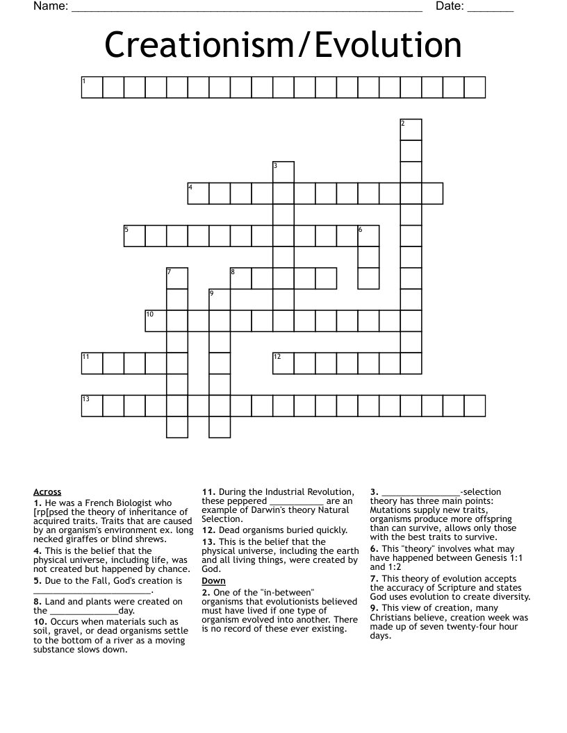 Creationism Evolution Crossword WordMint Creationism Evolution Crossword WordMint