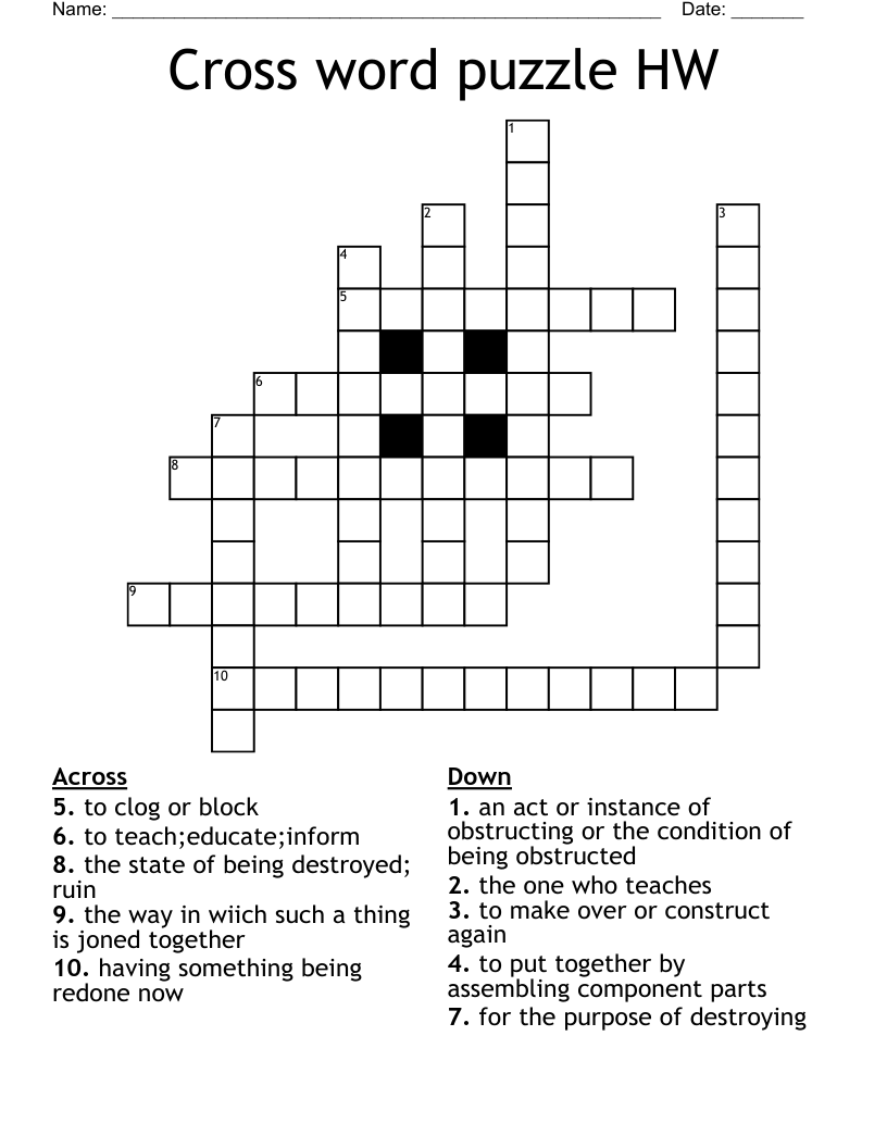 Cross Word Puzzle HW WordMint Cross Word Puzzle HW WordMint