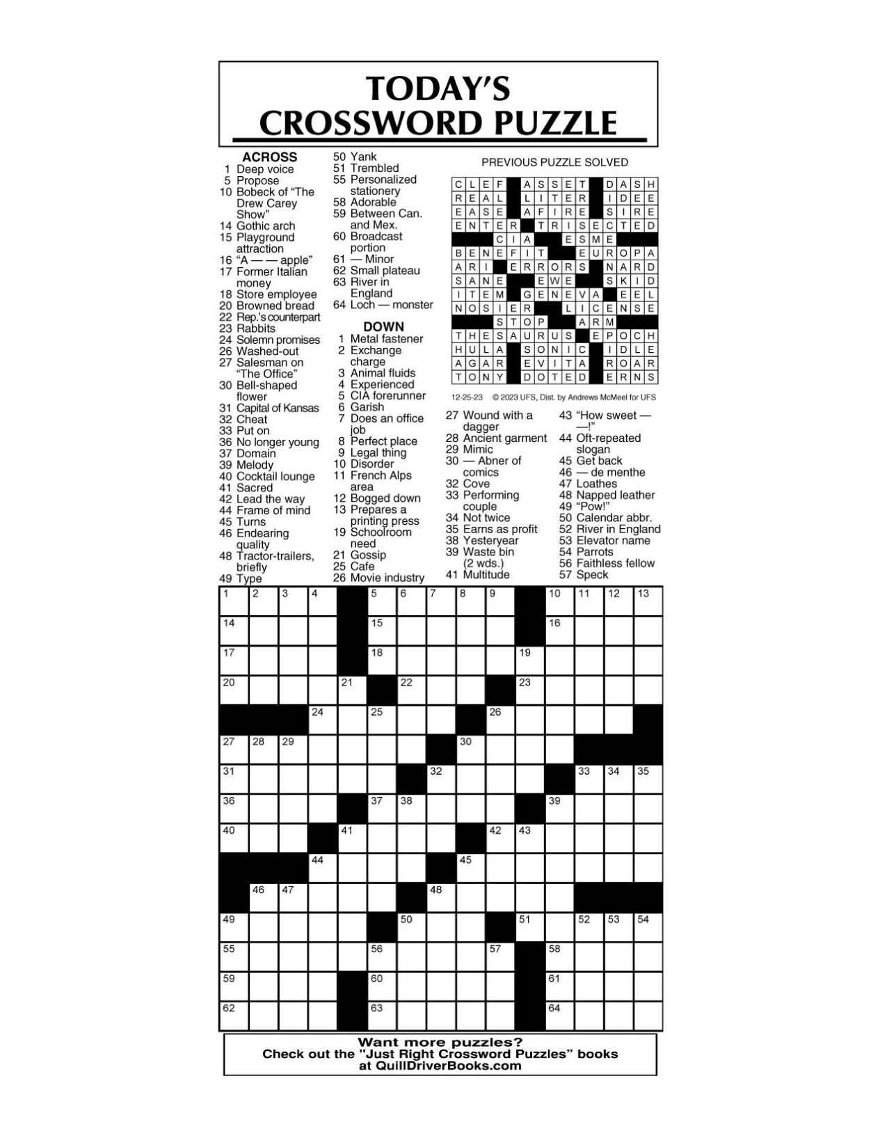 Crossword By McMeel 12 25 Messenger inquirer