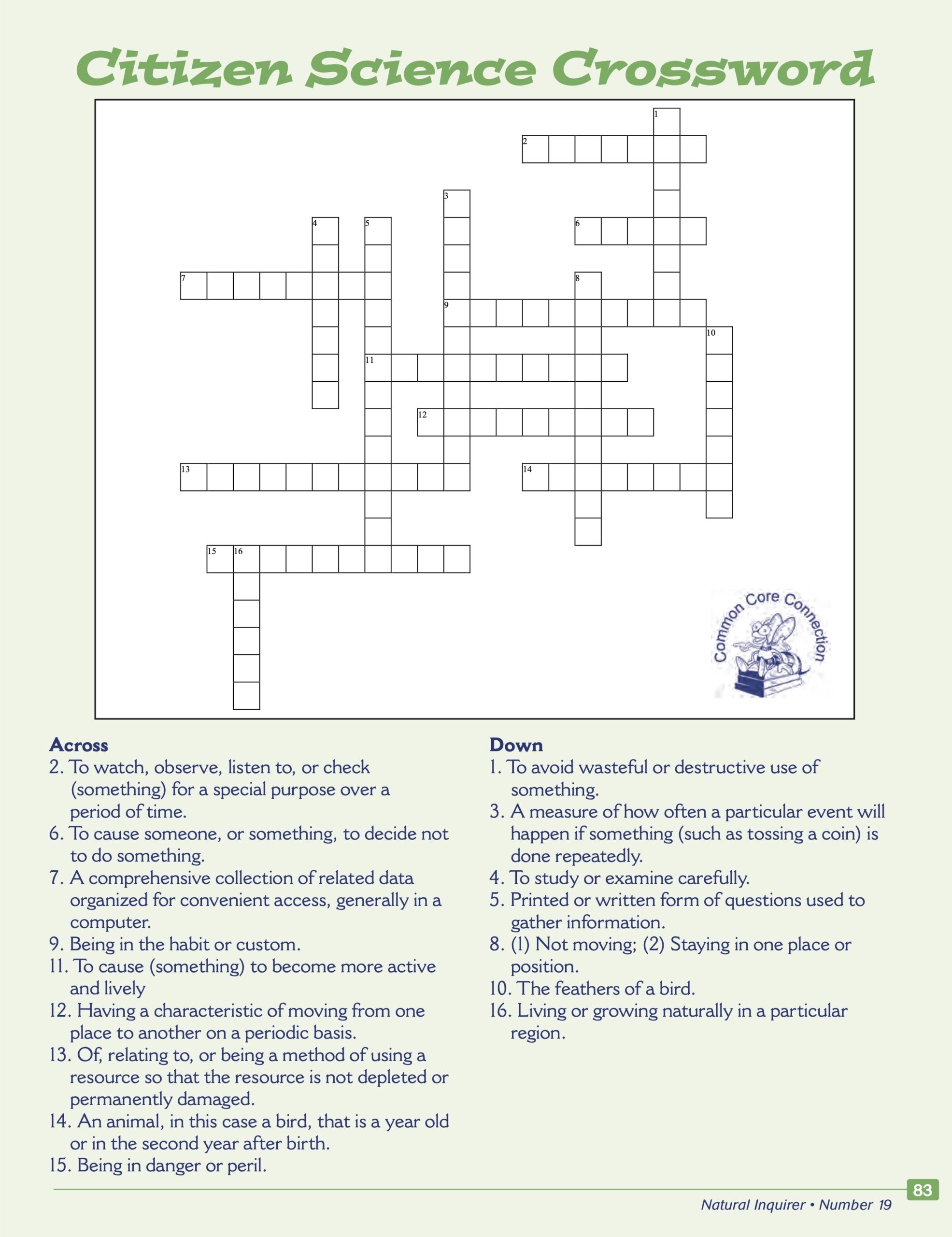 Crossword Citizen Science Natural Inquirer