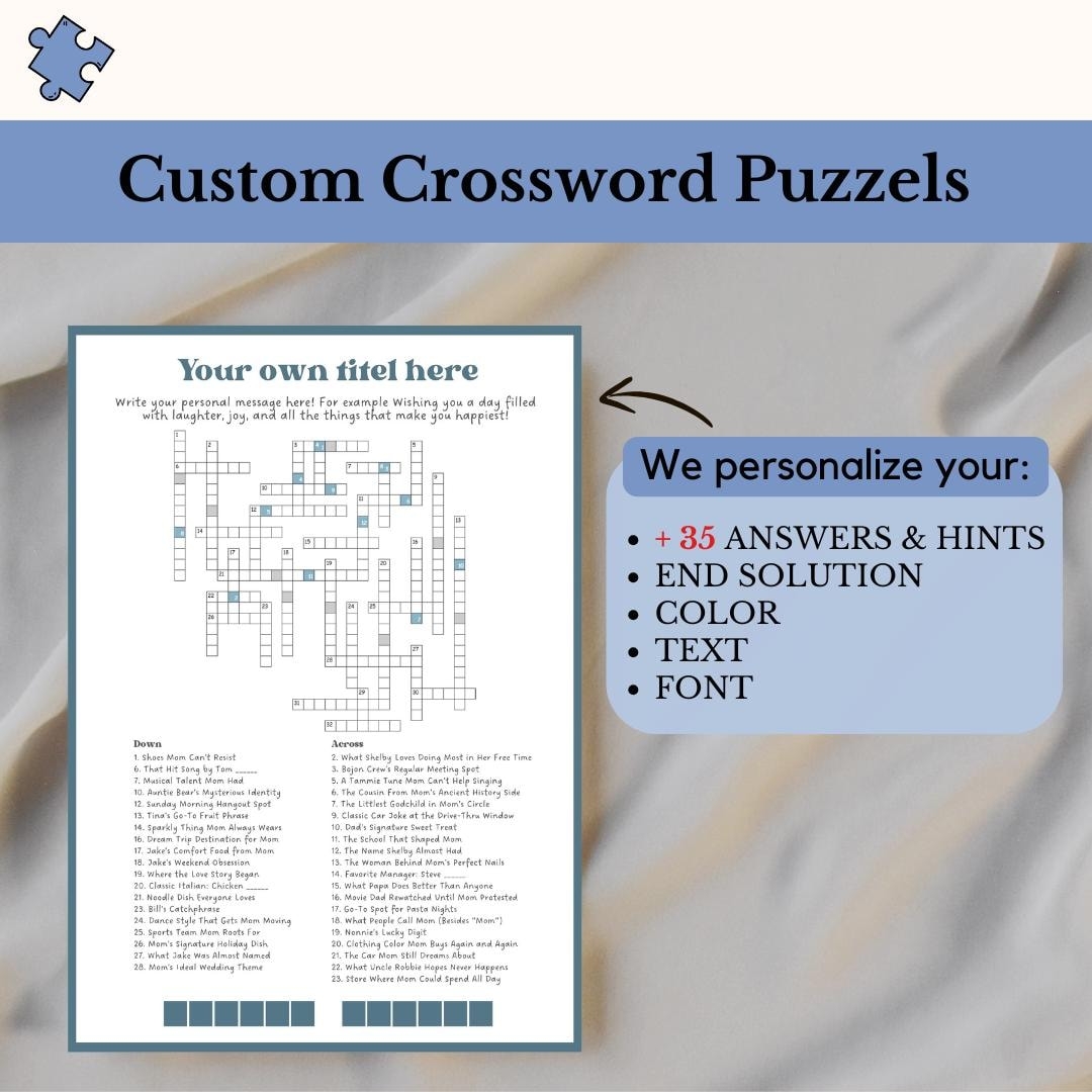 Crossword Puzzle Custom Gift 100 Personalized Crosswords NYT Crossword Hidden Message Puzzle Present 35 Custom Hints Answers Etsy New Zealand