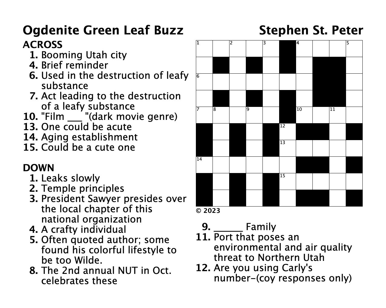 Crossword Puzzle Green Leaf Buzz The Ogdenite