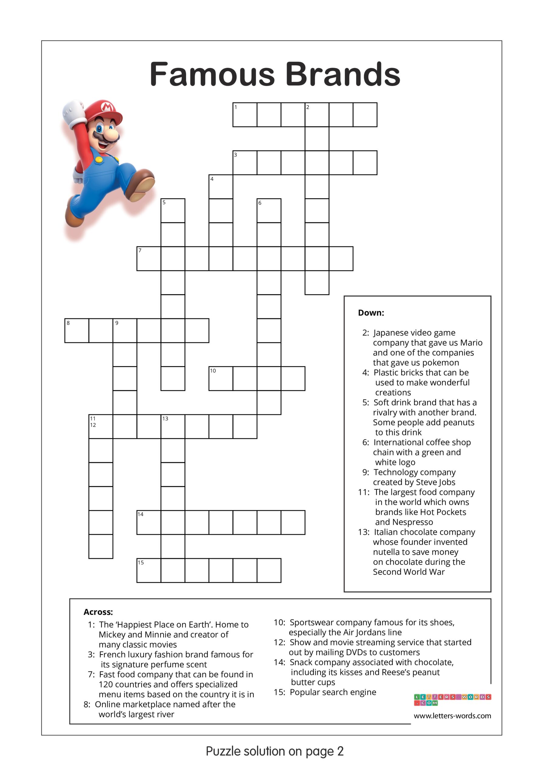 Crossword Puzzles For Children Aged 10 Famous Brands