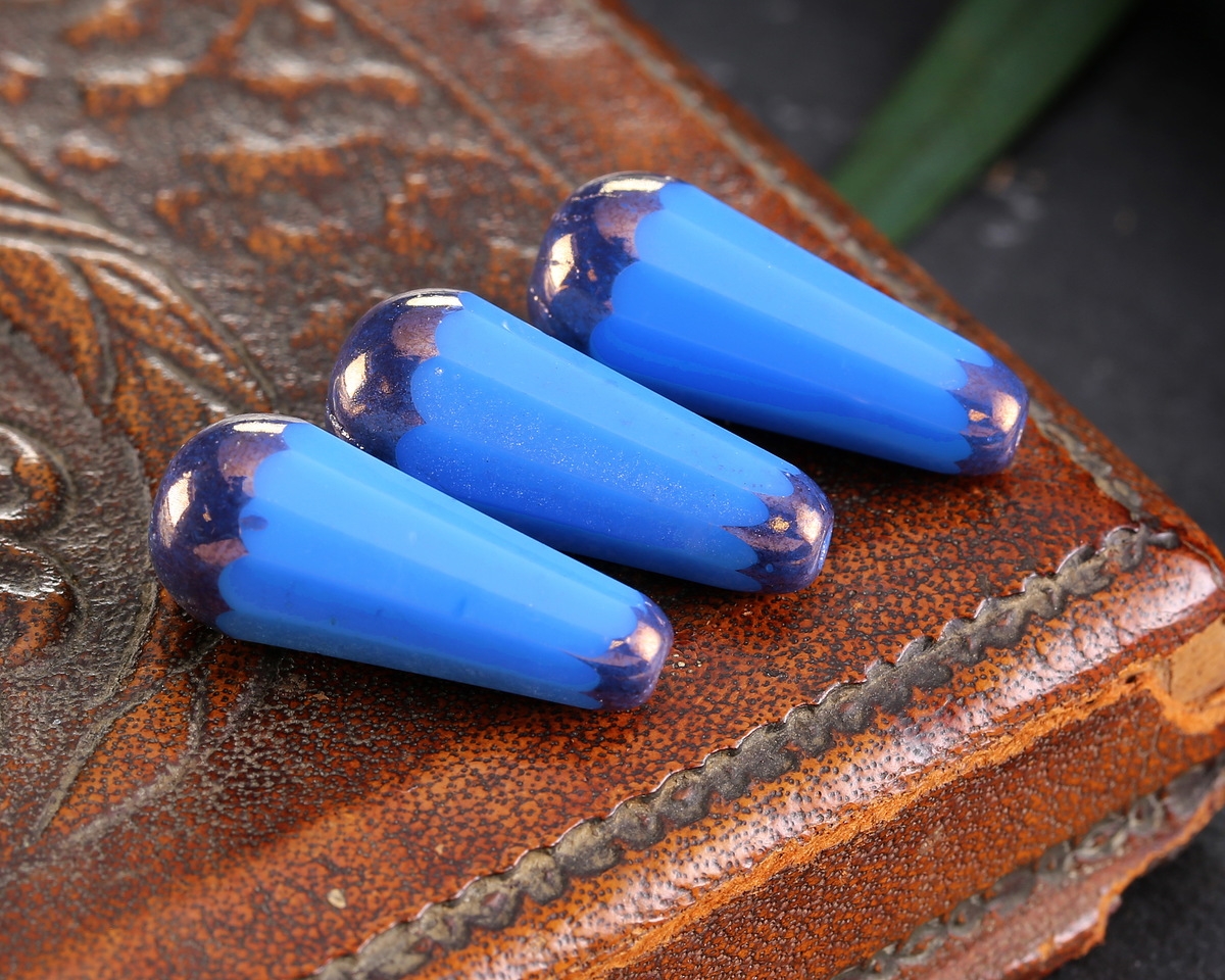 Czech Glass Bronzed Cornflower Faceted Teardrop 20x9mm