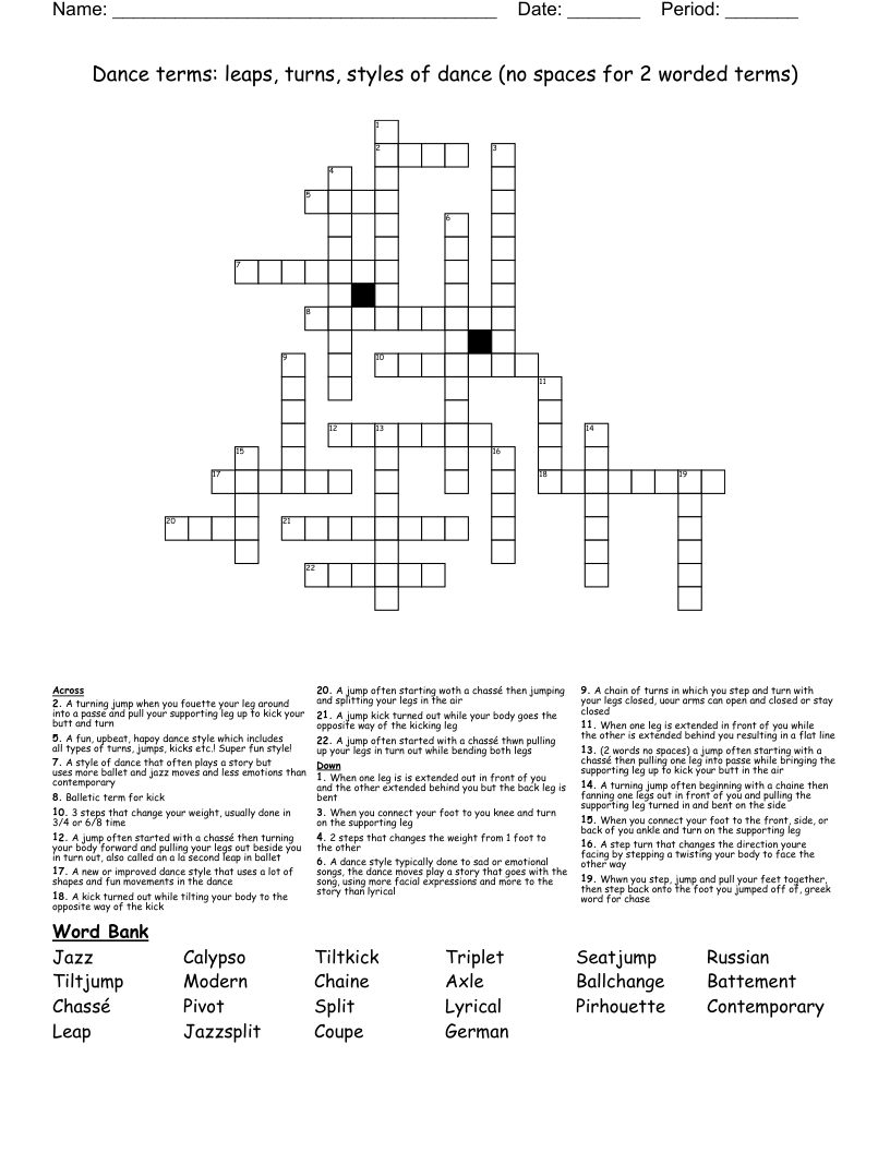 Dance Terms Leaps Turns Styles Of Dance no Spaces For 2 Worded Terms Crossword WordMint Dance Terms Leaps Turns Styles Of Dance no Spaces For 2 Worded Terms Crossword WordMint