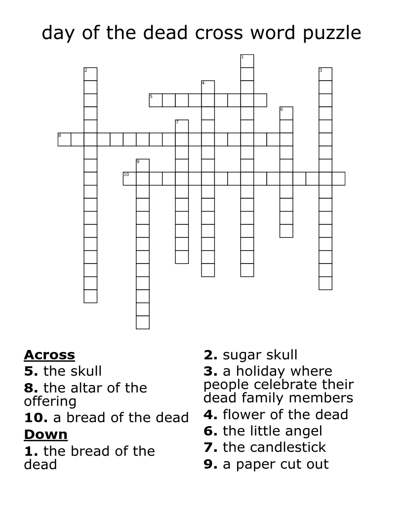 Day Of The Dead Cross Word Puzzle WordMint Day Of The Dead Cross Word Puzzle WordMint
