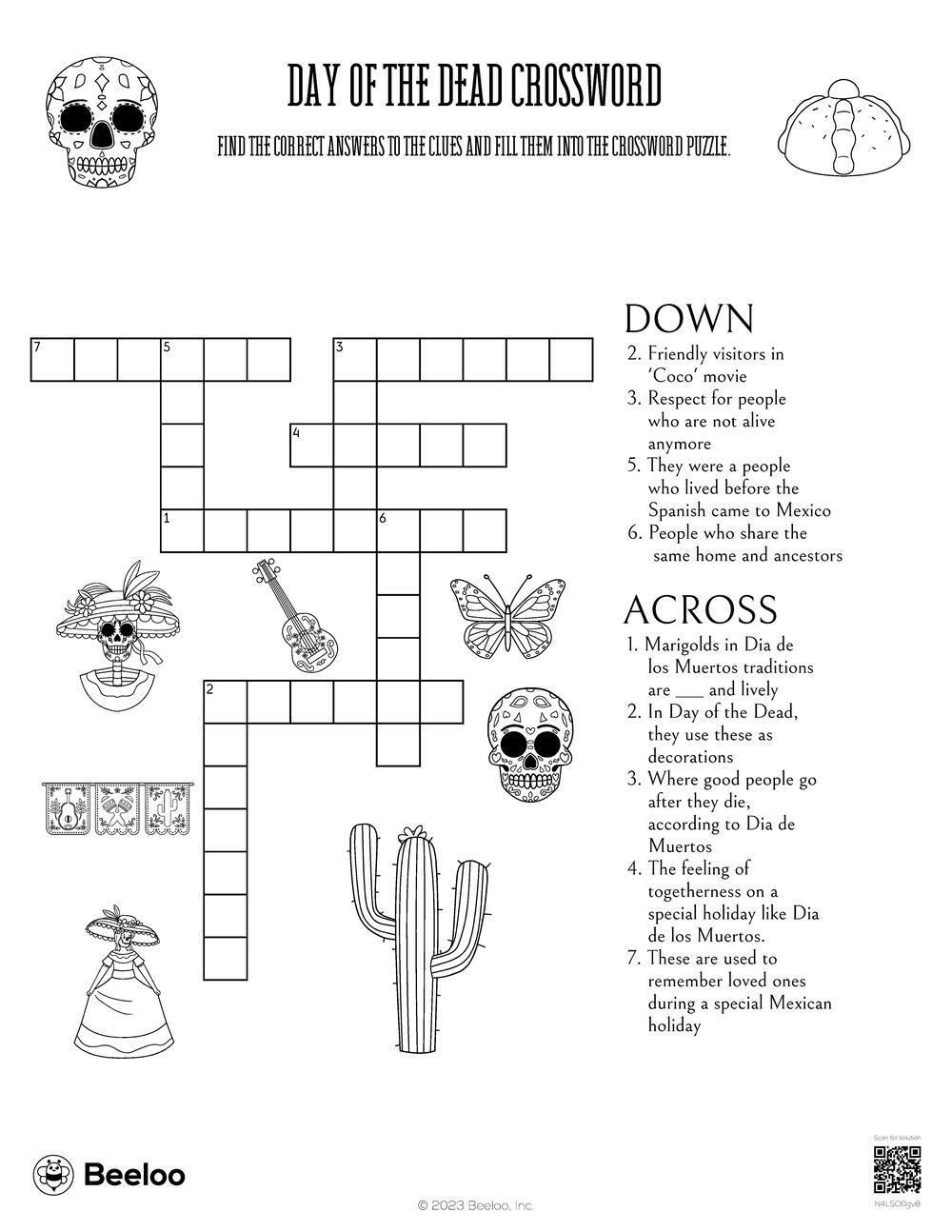 Day Of The Dead Crossword Beeloo Printable Crafts And Activities For Kids Day Of The Dead Crossword Beeloo Printable Crafts And Activities For Kids