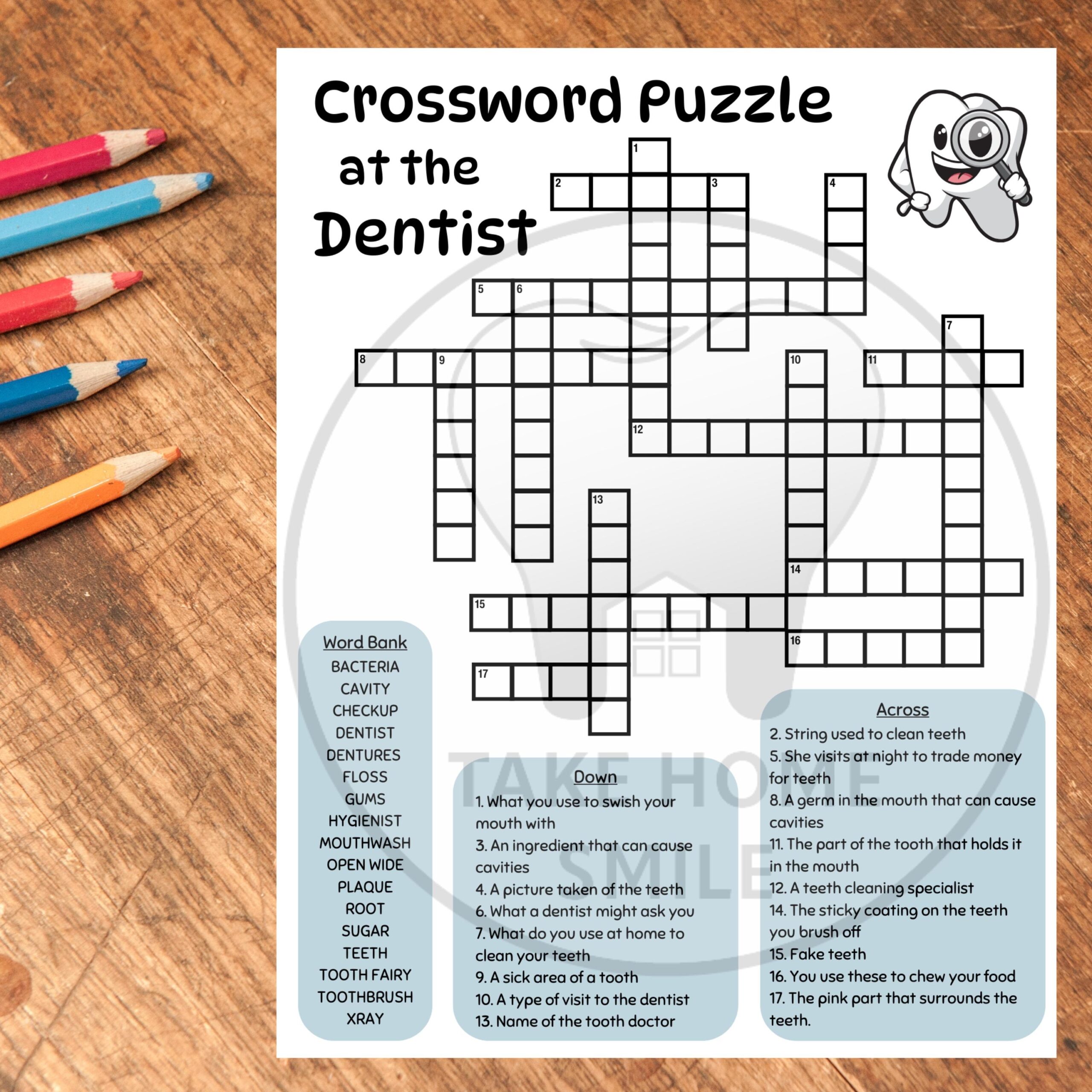 Dental Crossword Puzzle For Waiting Room New Pediatric Dentist Office Dental Game Pediatric Dental Office Gift Digital Download For Teachers Etsy