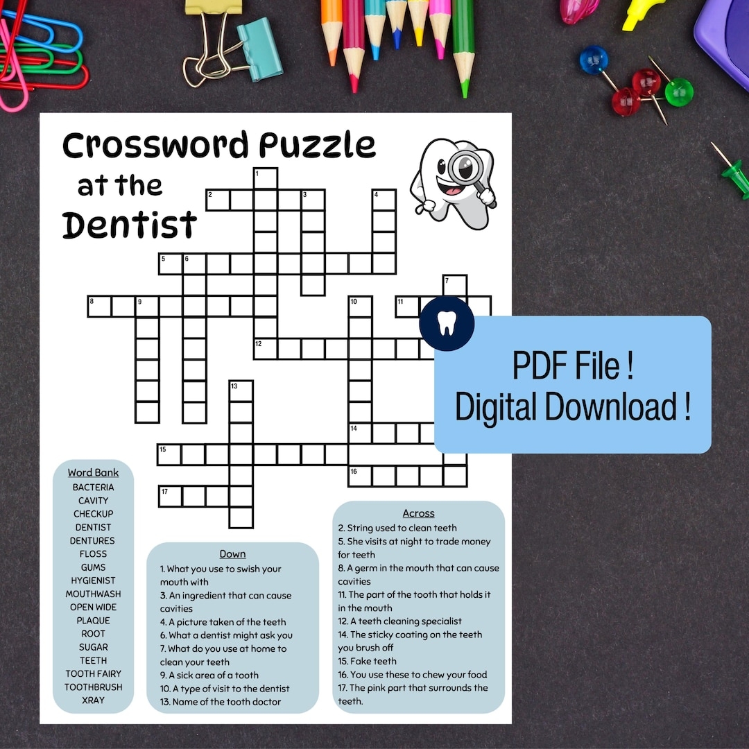 Dental Crossword Puzzle For Waiting Room New Pediatric Dentist Office Dental Game Pediatric Dental Office Gift Digital Download For Teachers Etsy