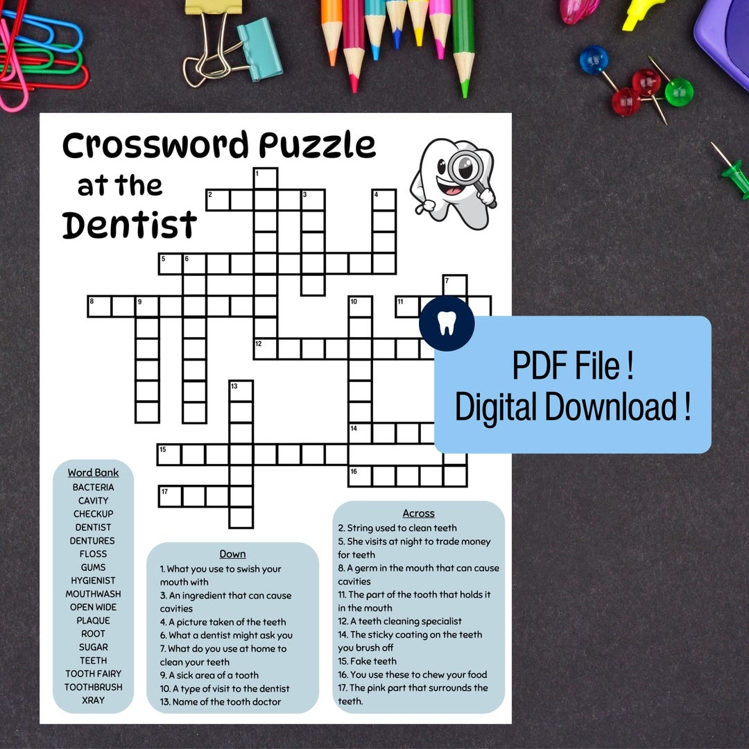 Dental Crossword Puzzle For Waiting Room New Pediatric Dentist Office Dental Game Pediatric Dental Office Gift Digital Download For Teachers Etsy