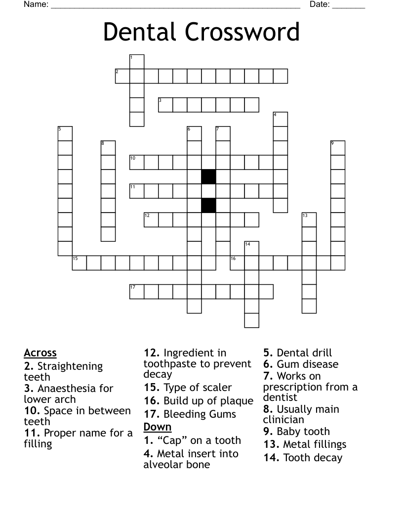 Dental Crossword WordMint Dental Crossword WordMint