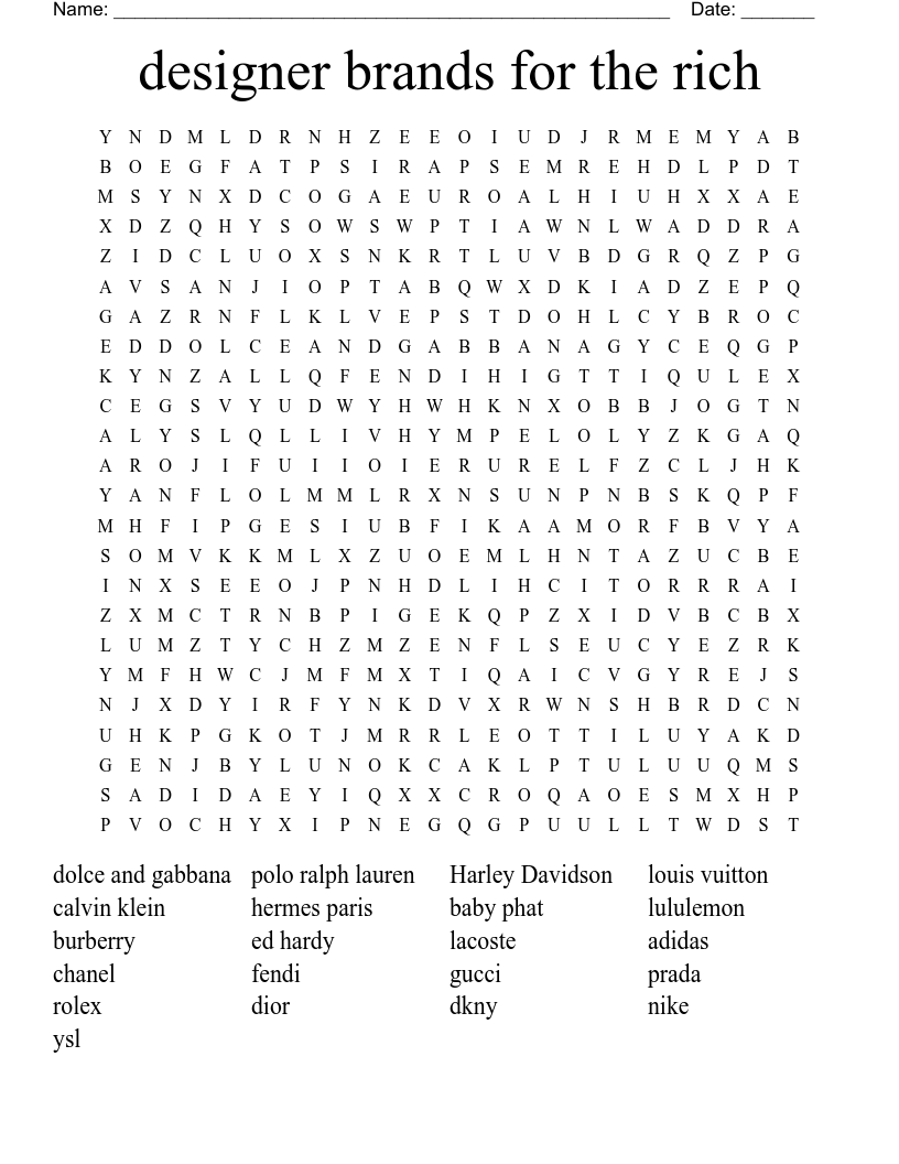 Designer Brands For The Rich Word Search WordMint Designer Brands For The Rich Word Search WordMint