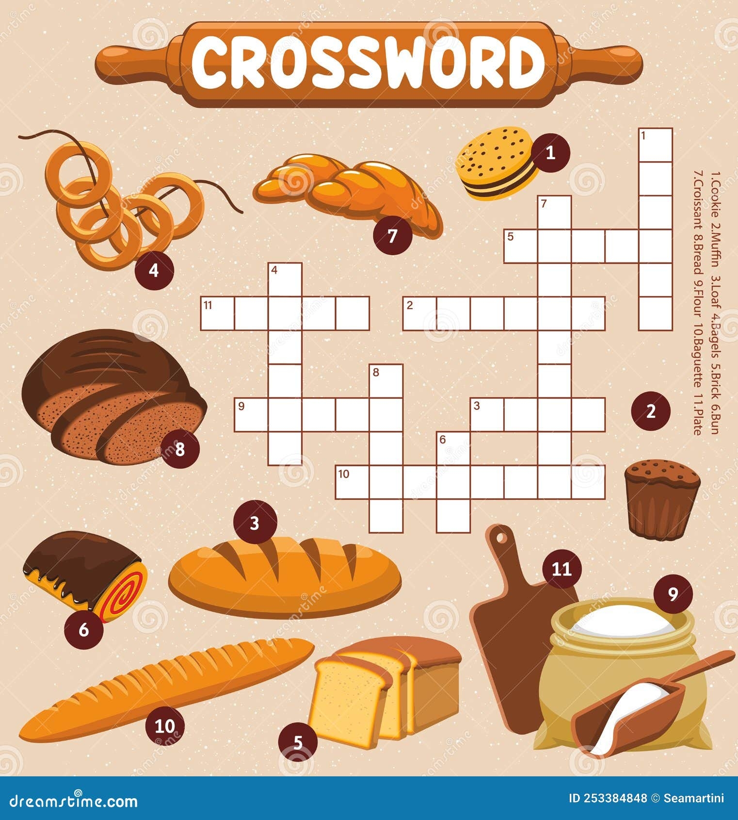Desserts Flour And Bakery Crossword Worksheet Stock Vector Illustration Of Worksheet Bake 253384848