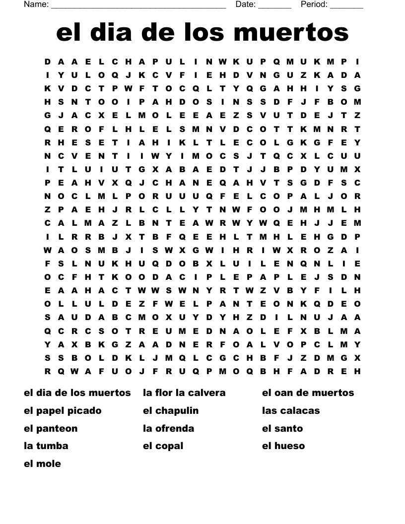 Dia De Los Muertos Crossword WordMint Dia De Los Muertos Crossword WordMint