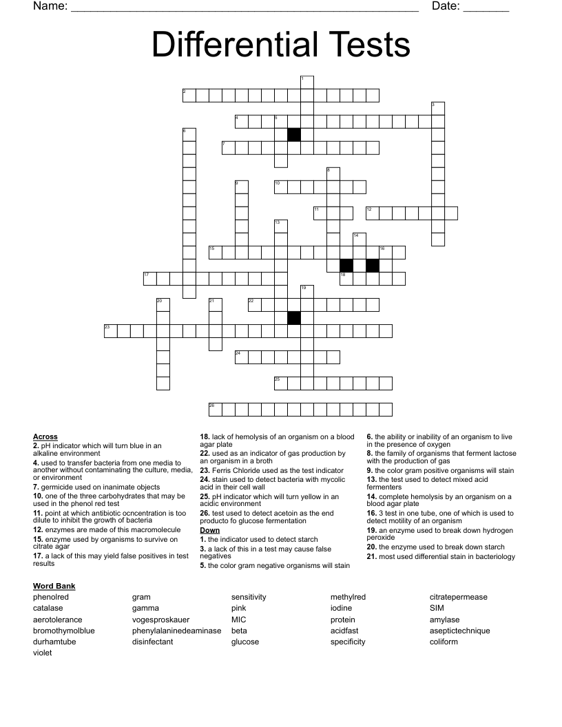 Differential Tests Crossword WordMint Differential Tests Crossword WordMint