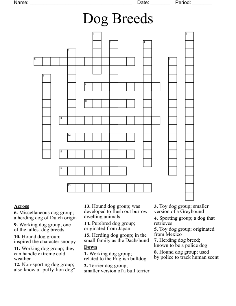 Dog Breeds Crossword WordMint
