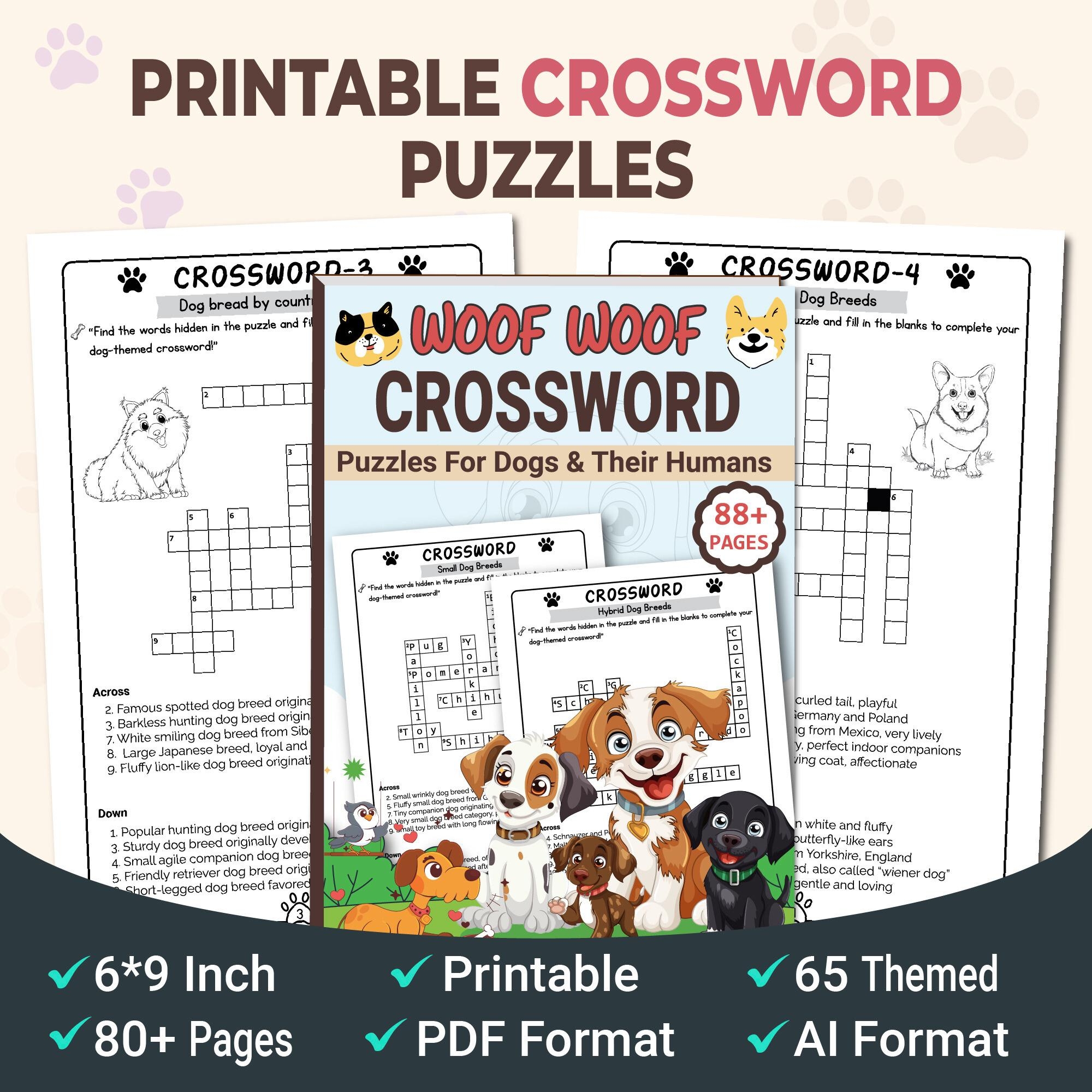 Dog Crossword Puzzle Book Large Print Beginner digital Download Etsy Israel