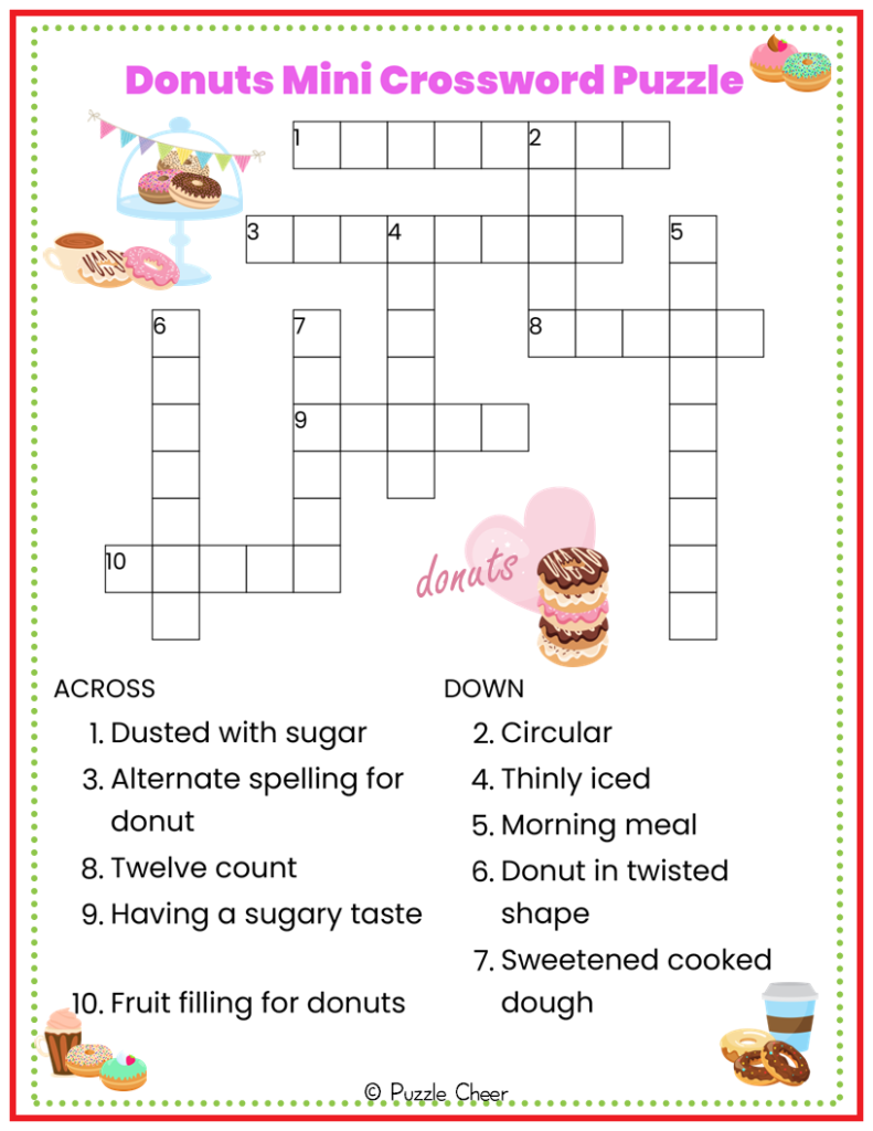 Donuts Mini Crossword Puzzle Puzzle Cheer Donuts Mini Crossword Puzzle Puzzle Cheer
