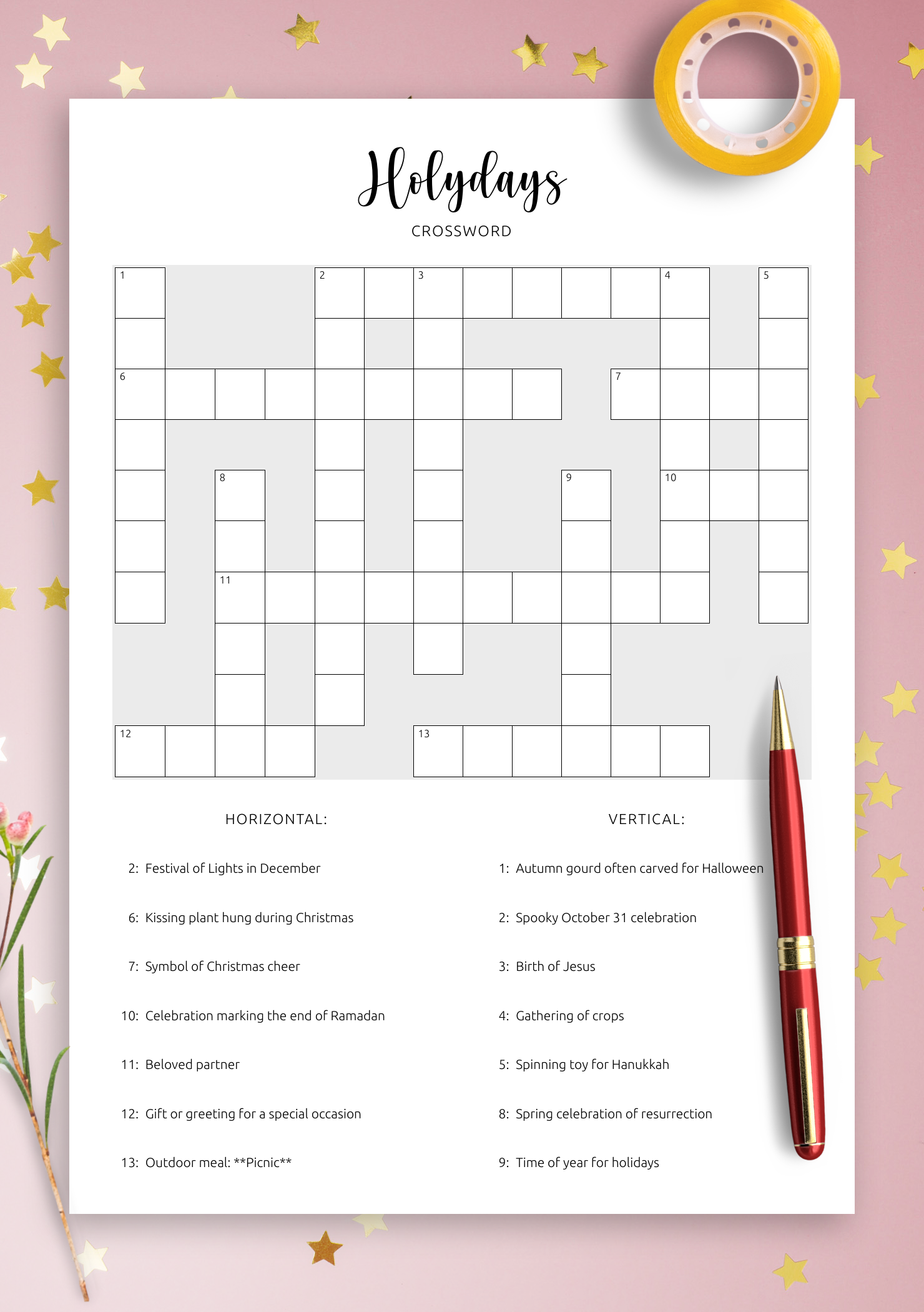 Download Printable Holidays Crossword Puzzle PDF Explore Festive Traditions Download Printable Holidays Crossword Puzzle PDF Explore Festive Traditions