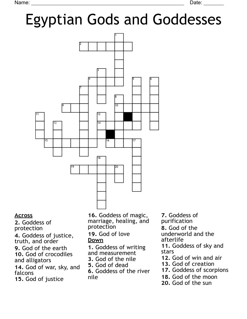 Egyptian Gods And Goddesses Crossword WordMint Egyptian Gods And Goddesses Crossword WordMint