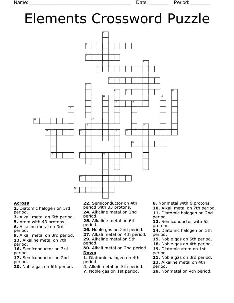 Elements Crossword Puzzle WordMint Elements Crossword Puzzle WordMint