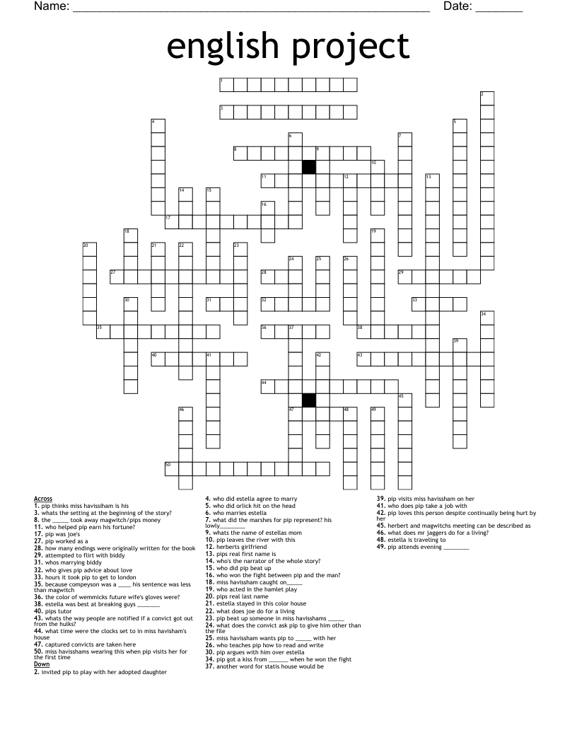English Project Crossword WordMint English Project Crossword WordMint