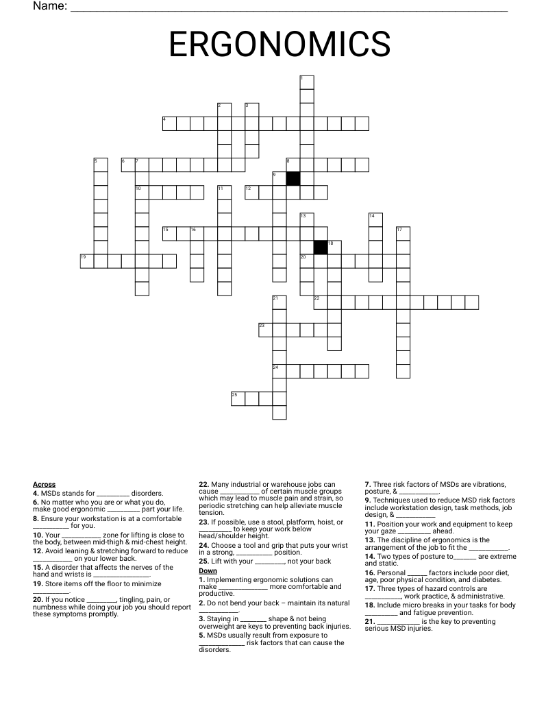 ERGONOMICS Crossword WordMint