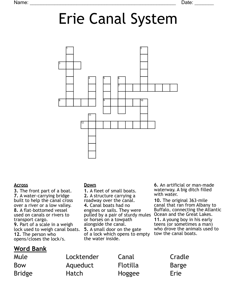 Erie Canal System Crossword WordMint Erie Canal System Crossword WordMint