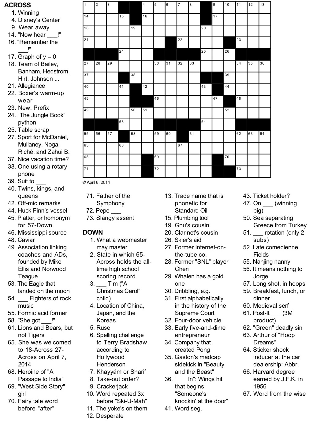 Fast Breaking News Crossword Puzzle