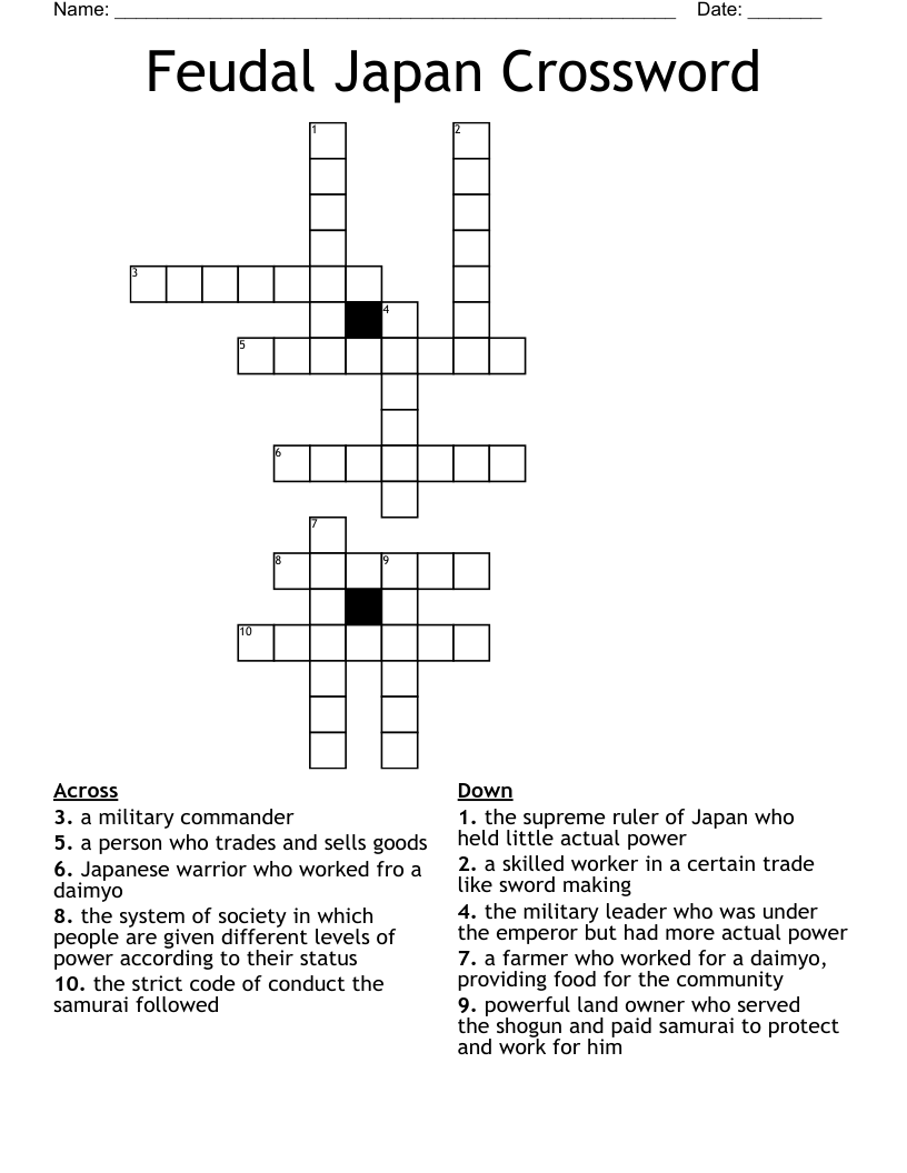 Feudal Japan Crossword WordMint Feudal Japan Crossword WordMint