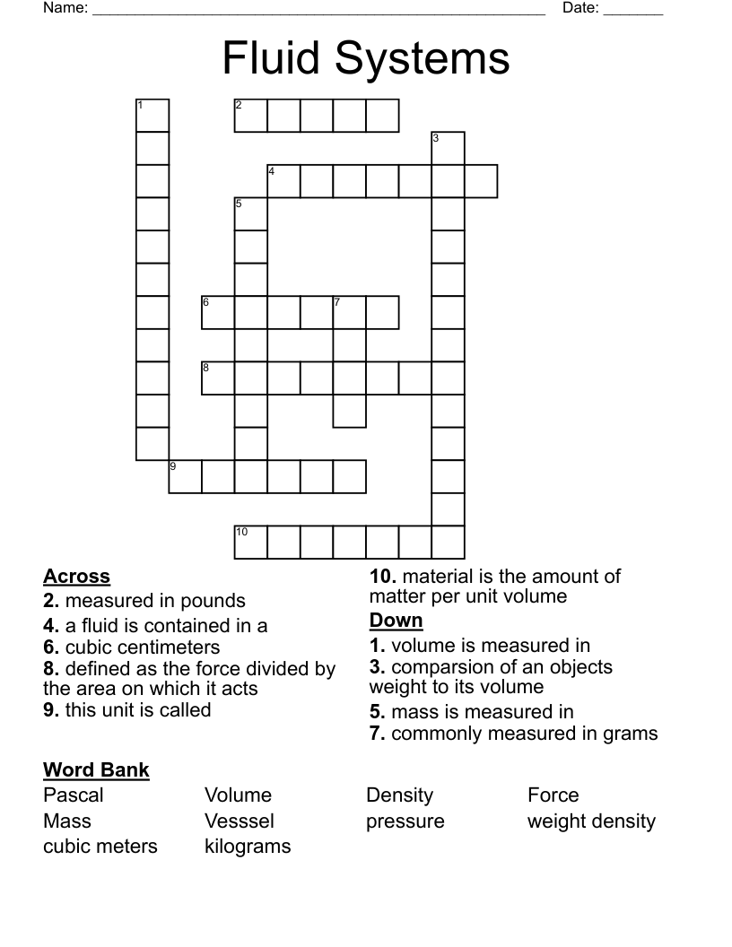 Fluid Systems Crossword WordMint
