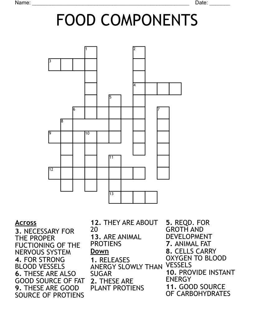 FOOD COMPONENTS Crossword WordMint