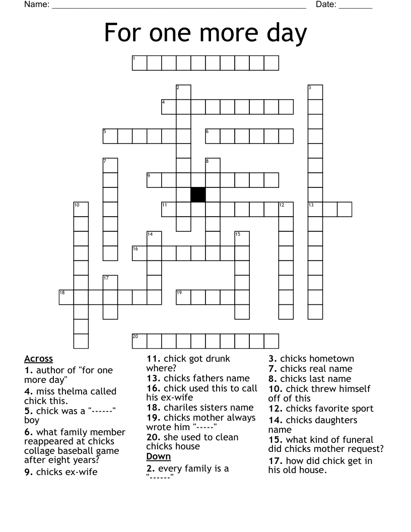 For One More Day Crossword WordMint