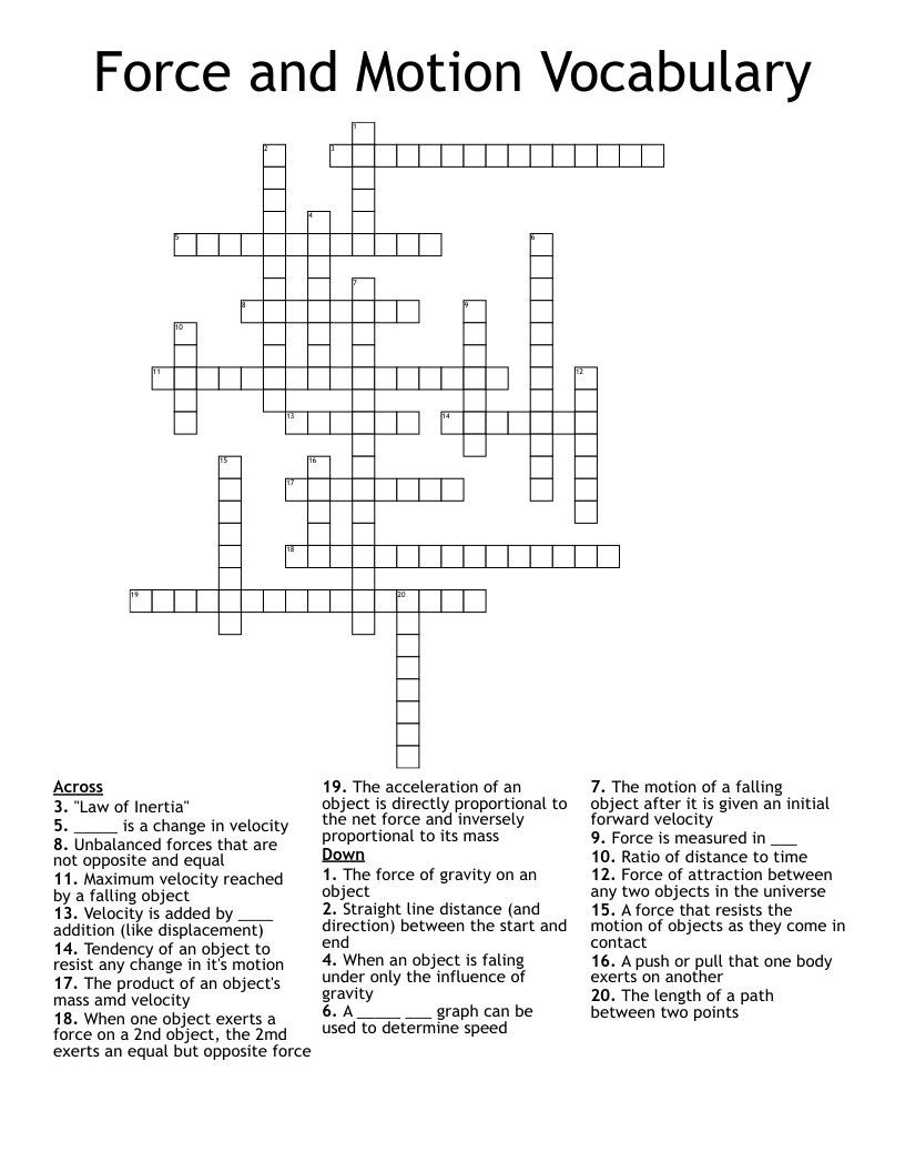 Force And Motion Vocabulary Crossword WordMint
