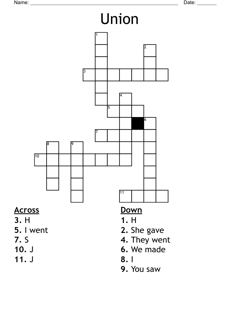 Form A Union Crossword Printable Form A Union Crossword Printable