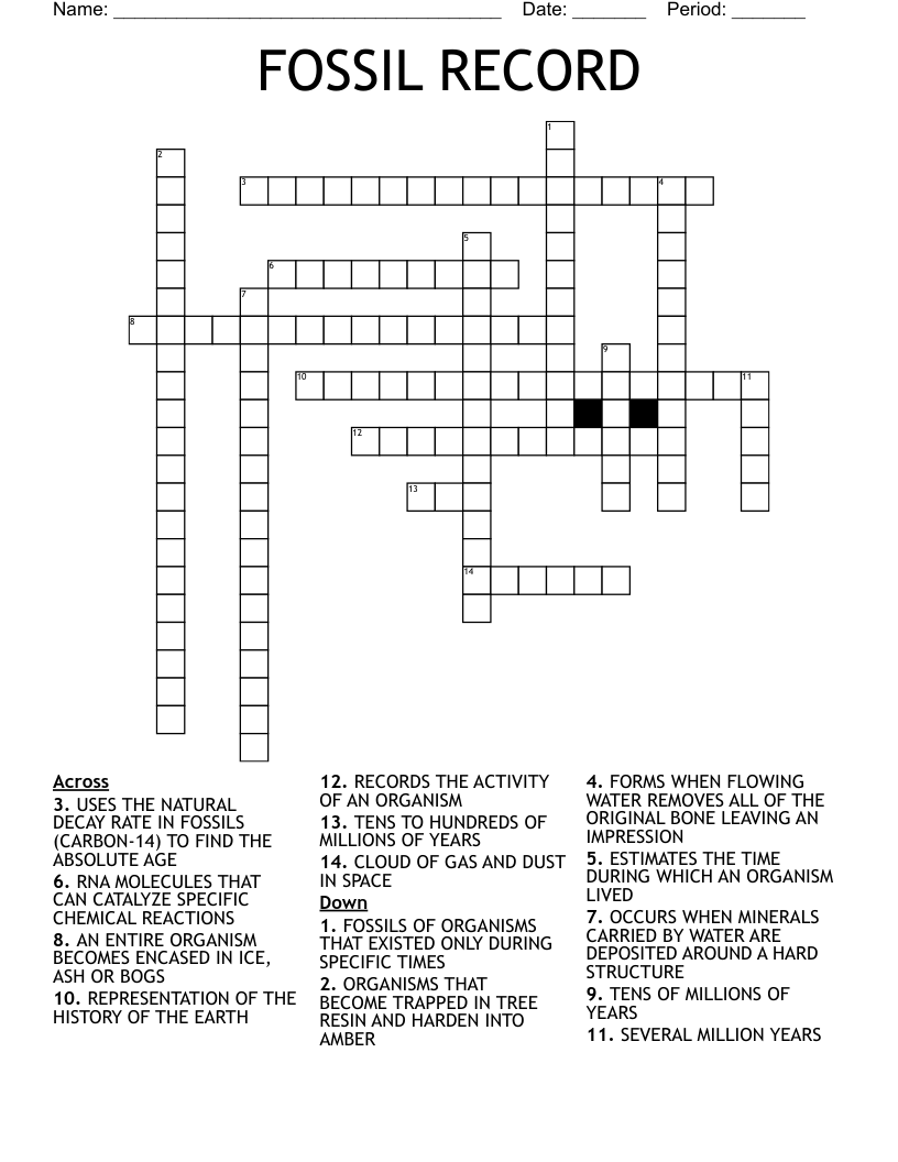 FOSSIL RECORD Crossword WordMint