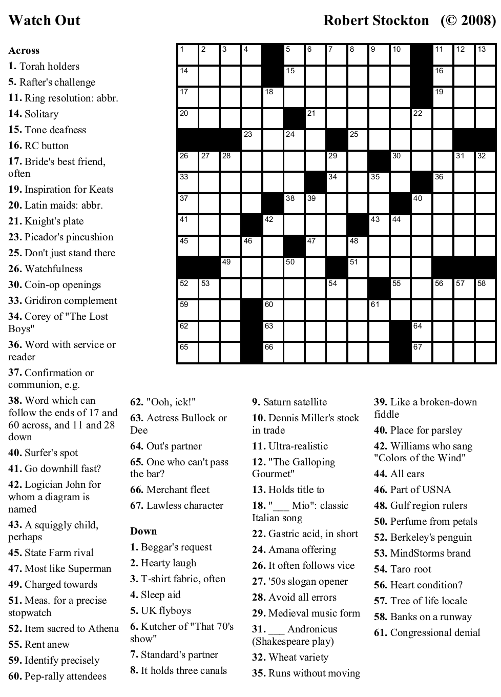 Free Crossword 53 Watch Out Beekeeper Crosswords