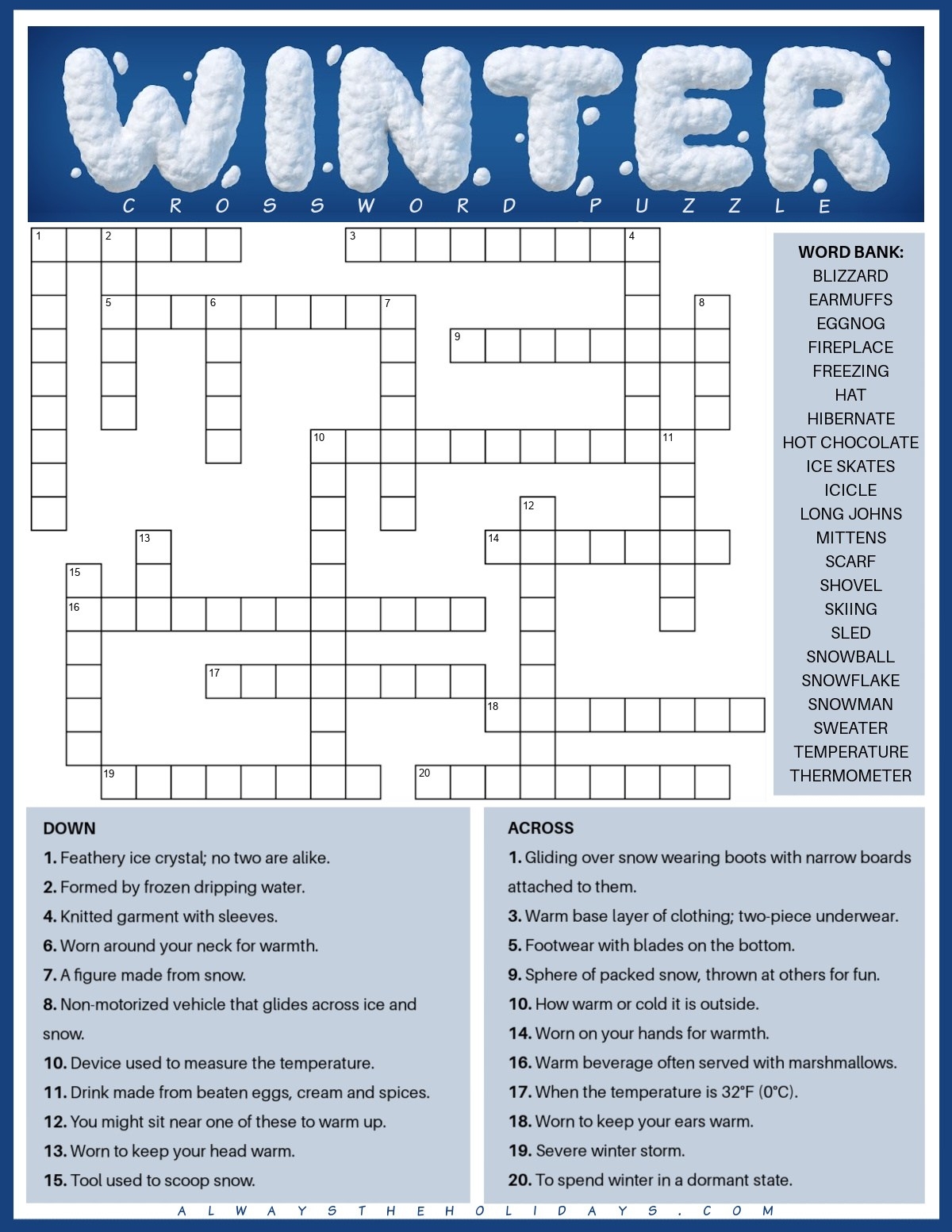 Free Winter Crossword Puzzle Printable With Answers PDF JPG Free Winter Crossword Puzzle Printable With Answers PDF JPG