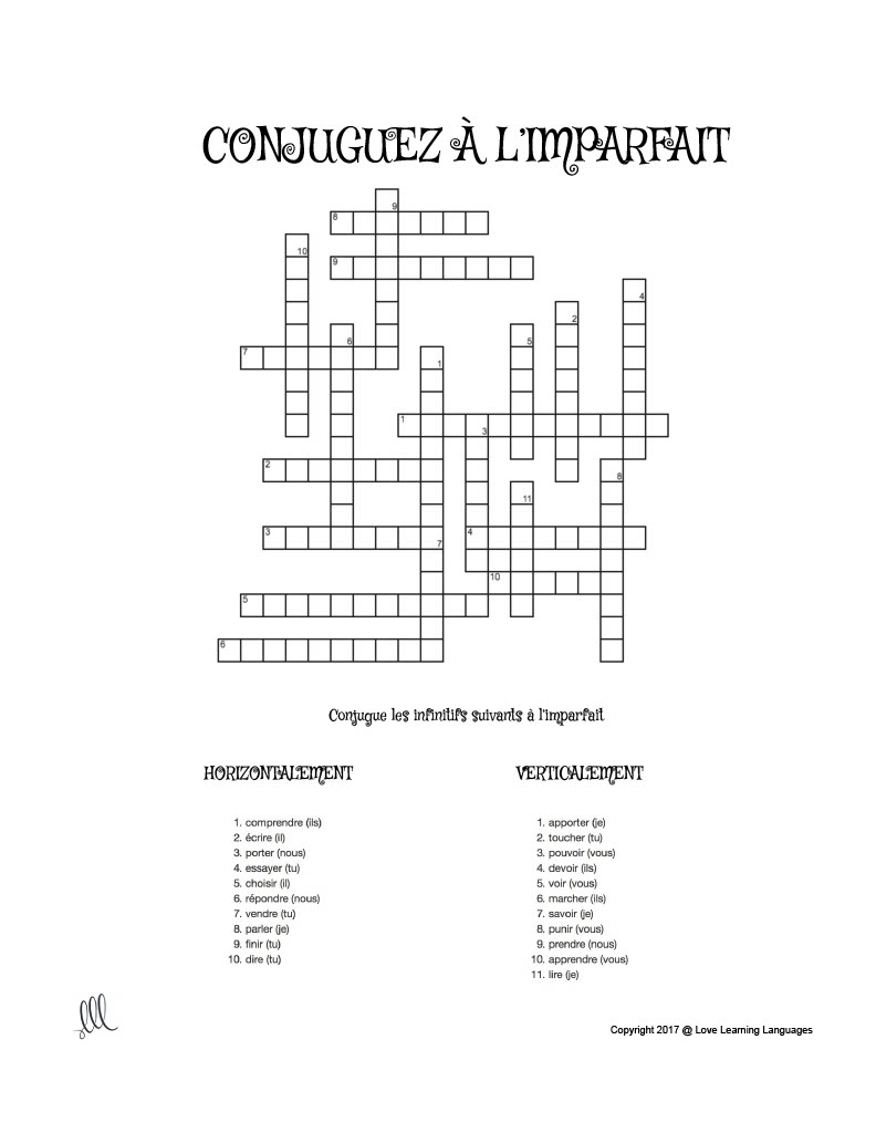 French Imperfect Tense Crossword Puzzles Mots Crois s L imparfait By Teach Simple