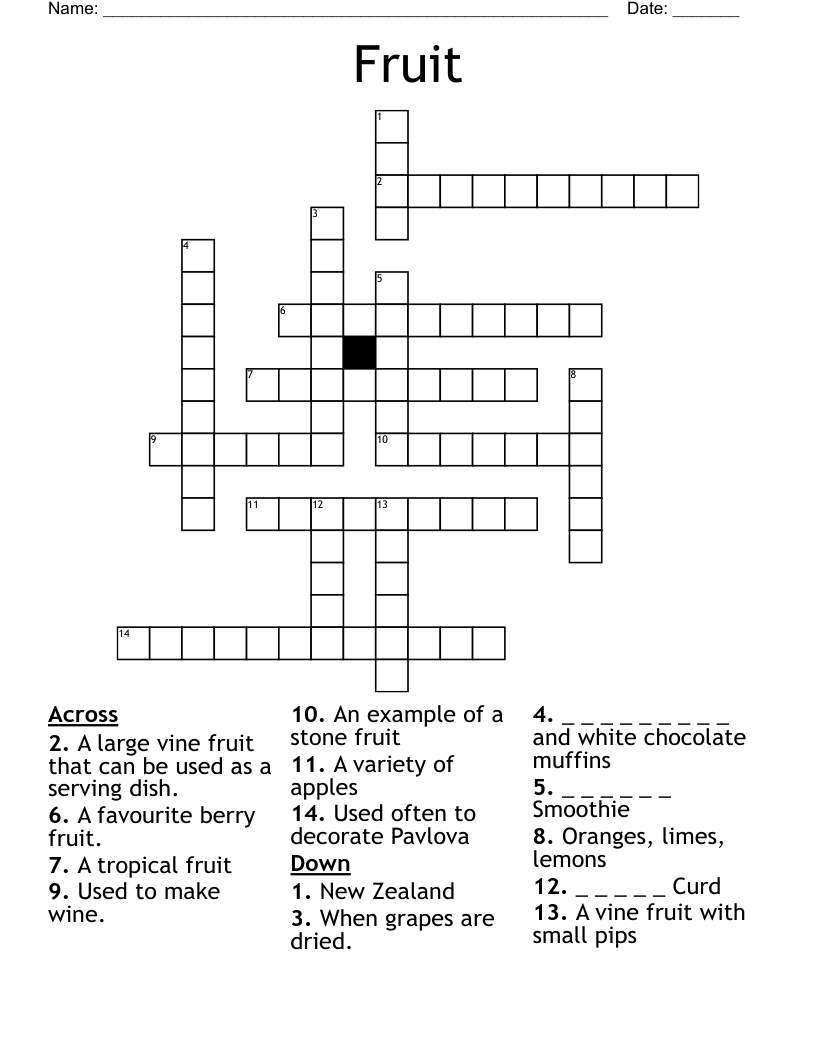 Fruit Crossword WordMint
