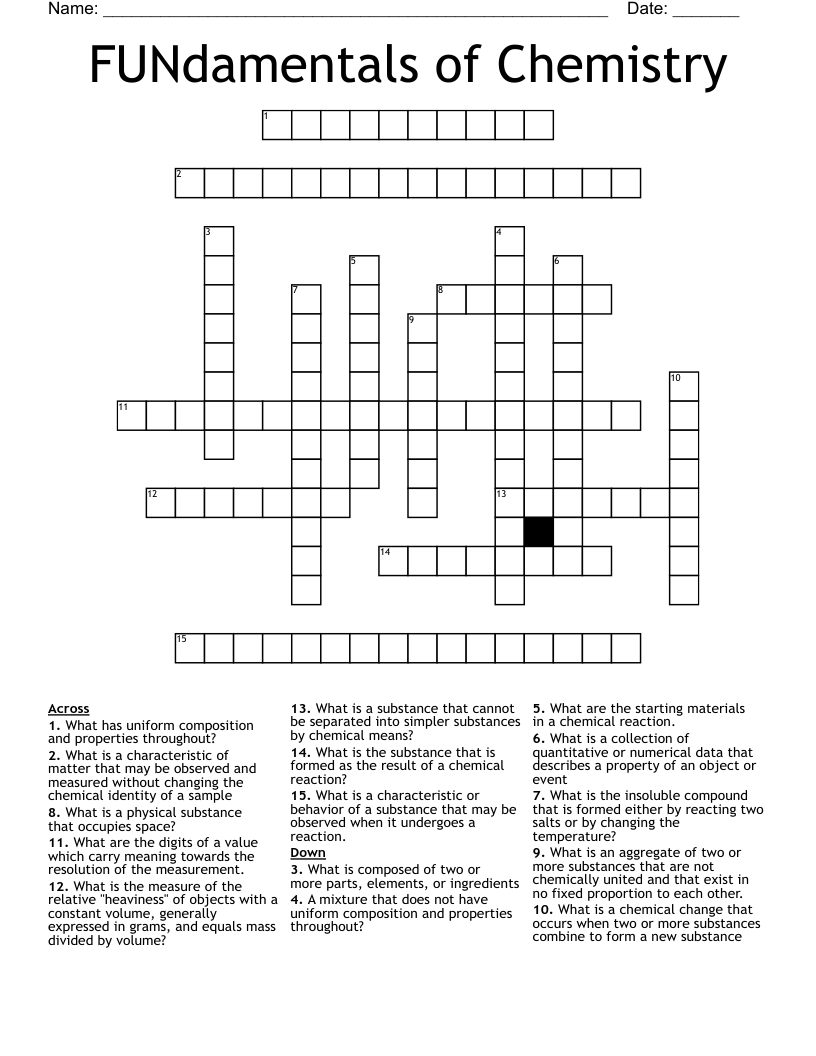FUNdamentals Of Chemistry Crossword WordMint FUNdamentals Of Chemistry Crossword WordMint
