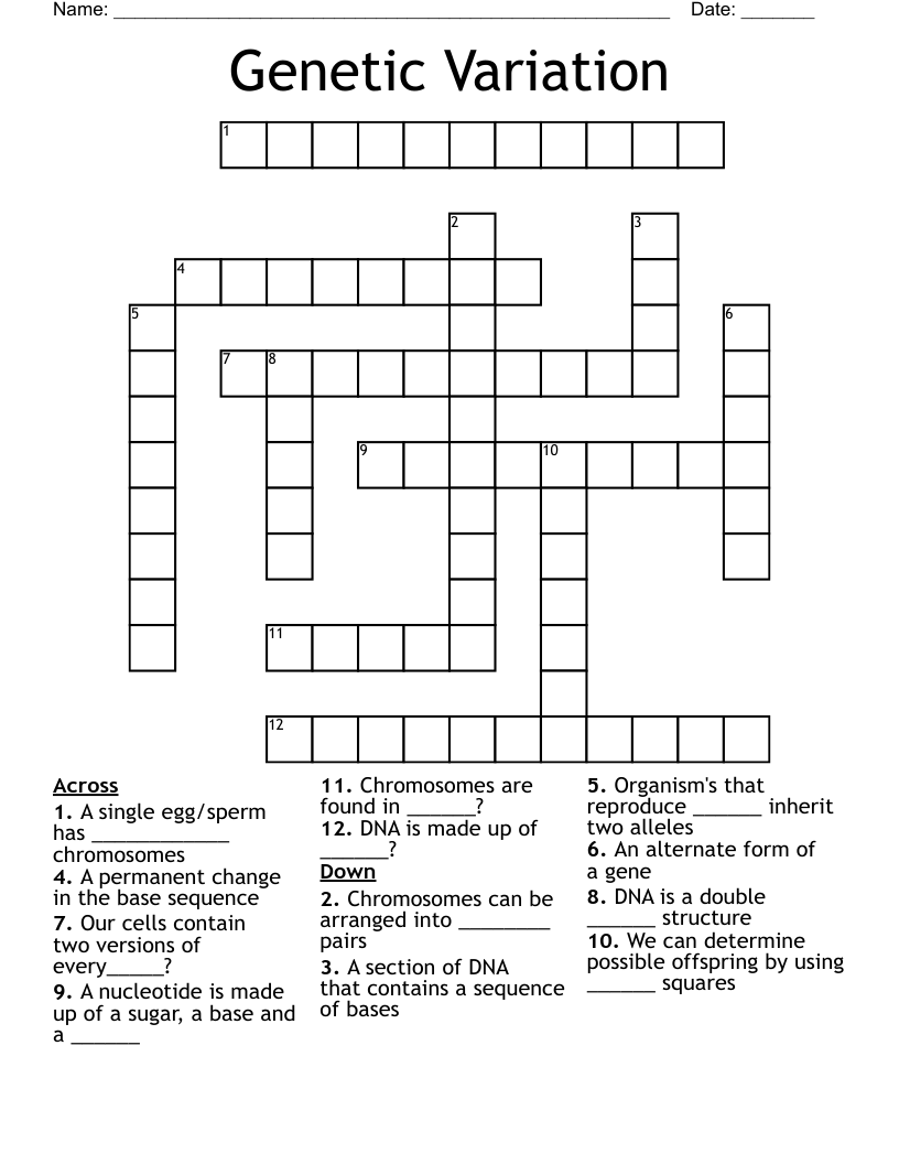 Genetic Variation Crossword WordMint