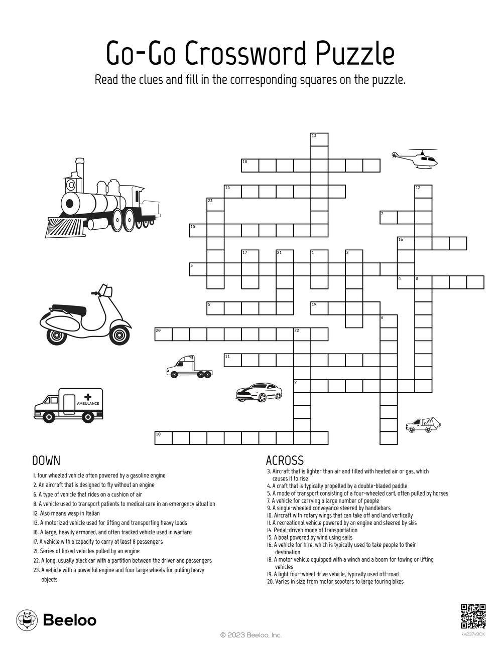 Go Go Crossword Puzzle Beeloo Printable Crafts And Activities For Kids