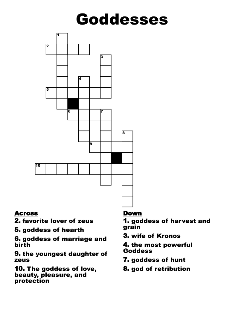 Goddesses Crossword WordMint Goddesses Crossword WordMint