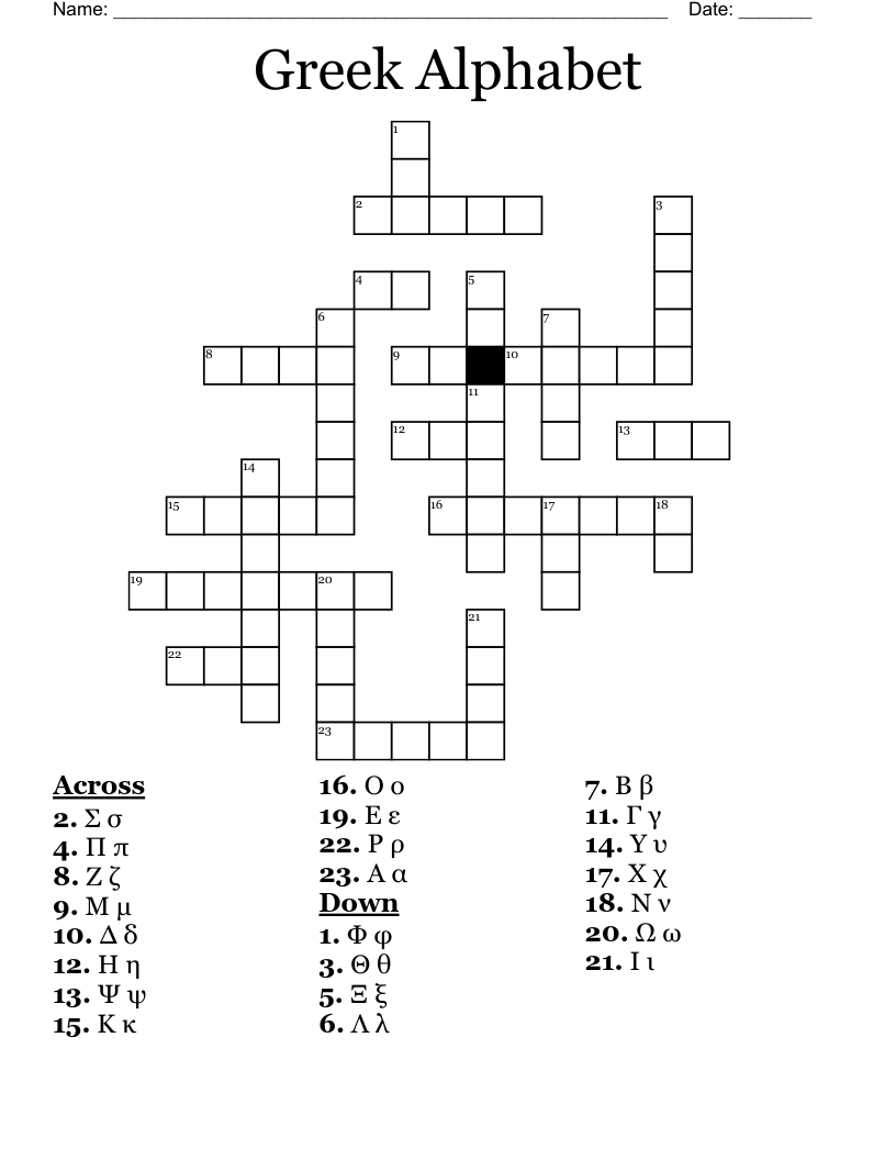 Greek Alphabet Crossword WordMint Greek Alphabet Crossword WordMint