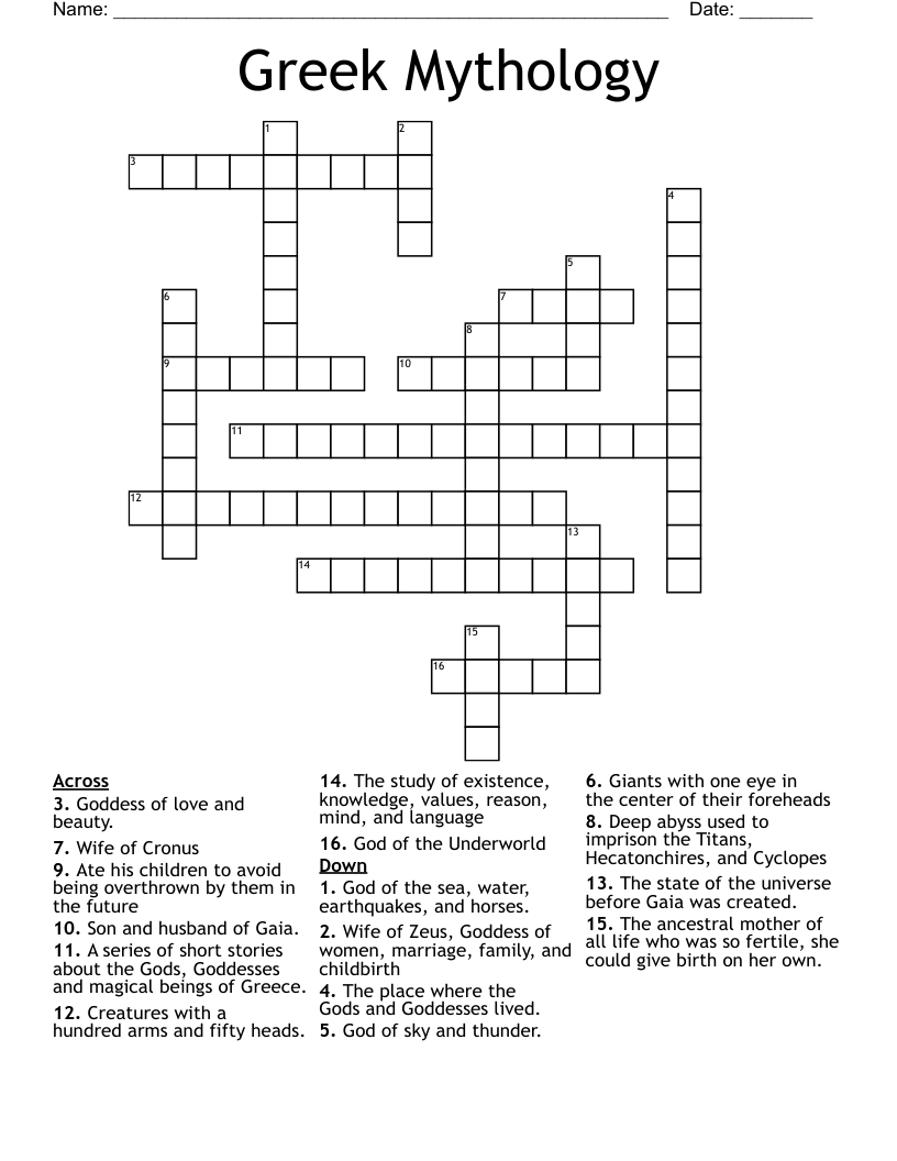Greek Mythology Crossword WordMint