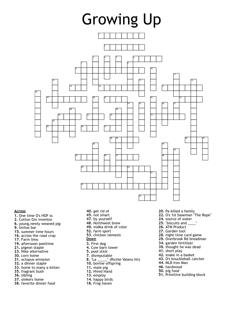 Growing Up Crossword WordMint Growing Up Crossword WordMint