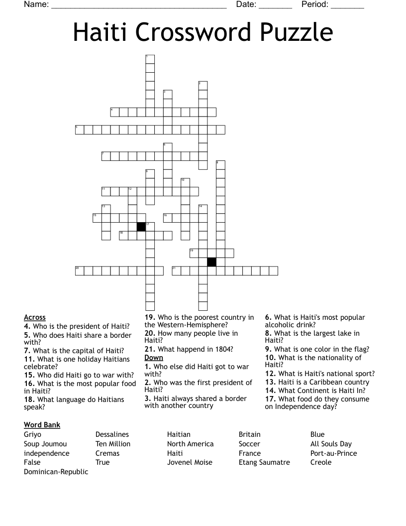 Haiti Crossword Puzzle WordMint Haiti Crossword Puzzle WordMint