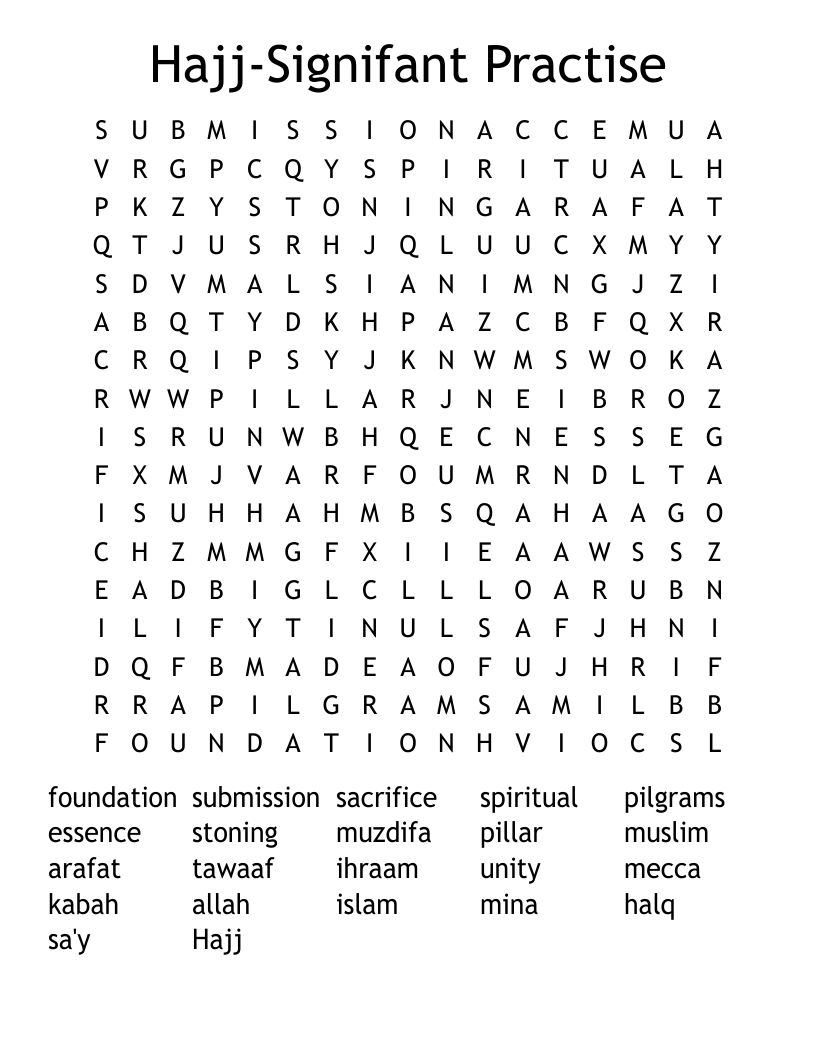 Hajj Signifant Practise Word Search WordMint