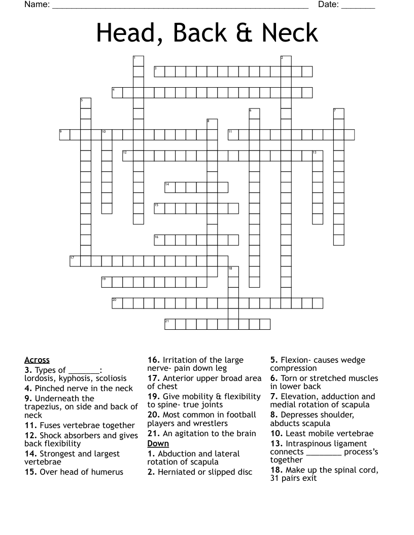 Head Back Neck Crossword WordMint Head Back Neck Crossword WordMint
